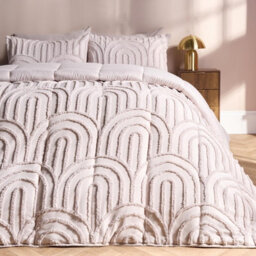 Ohs Tufted Arches Coverless 7.5 Tog Duvet Set Pillowcase Quilted Cover, Stone - Double