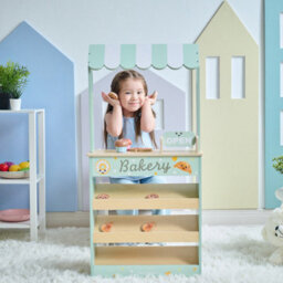 Teamson Kids Jolly Pals Wooden Bakery Stand With 12 Pastry Pieces, Mint Green - thumbnail 2