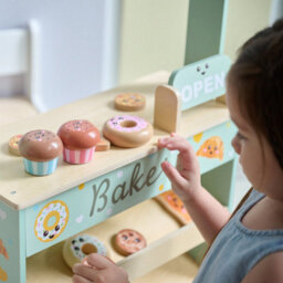 Teamson Kids Jolly Pals Wooden Bakery Stand With 12 Pastry Pieces, Mint Green - thumbnail 3