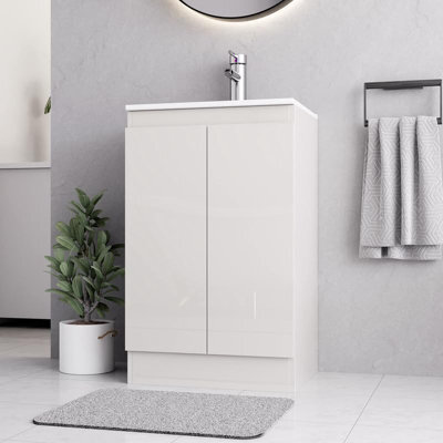 Belofay Denvor White 500mm Floor Standing Bathroom Vanity Unit With Basin - Laquered Cloakroom Vanity Unit With 1 Tap Hole Ceramic - image 1