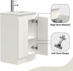 Belofay Denvor White 500mm Floor Standing Bathroom Vanity Unit With Basin - Laquered Cloakroom Vanity Unit With 1 Tap Hole Ceramic - thumbnail 6