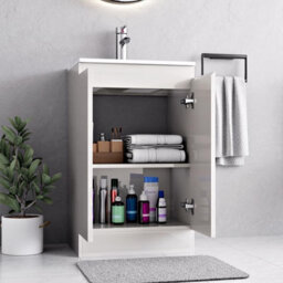Belofay Denvor White 500mm Floor Standing Bathroom Vanity Unit With Basin - Laquered Cloakroom Vanity Unit With 1 Tap Hole Ceramic - thumbnail 3