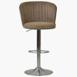 Lakeland Furniture Flynn Aged Brown Faux Leather Brushed Steel Gas Lift Base Bar Stool - thumbnail 1