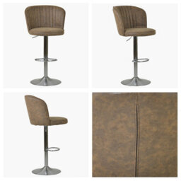 Lakeland Furniture Flynn Aged Brown Faux Leather Brushed Steel Gas Lift Base Bar Stool - thumbnail 2