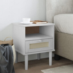 Berkfield Bedside Cabinet Senja Rattan Look White 40X35X48 Cm Solid Wood Pine