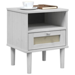 Berkfield Bedside Cabinet Senja Rattan Look White 40X35X48 Cm Solid Wood Pine - thumbnail 3