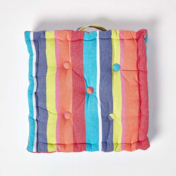 Homescapes Cotton Multicoloured Stripe Floor Cushion, 40 X 40 Cm - thumbnail 3