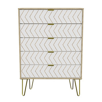 Ready Assembled White 5 Drawer Chest Of Drawers (H)1075mm (W)765mm (D)415mm - image 1