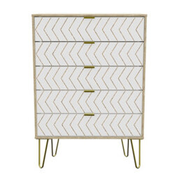 Ready Assembled White 5 Drawer Chest Of Drawers (H)1075mm (W)765mm (D)415mm - thumbnail 1