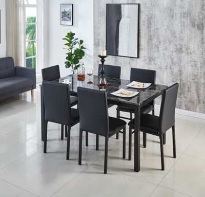 Modernique Emillia Mdf Marble Effect Dining Table With 6 Faux Leather Chairs In Grey - image 1