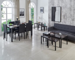 Modernique Emillia Mdf Marble Effect Dining Table With 6 Faux Leather Chairs In Grey - thumbnail 4
