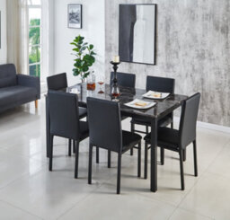 Modernique Emillia Mdf Marble Effect Dining Table With 6 Faux Leather Chairs In Grey
