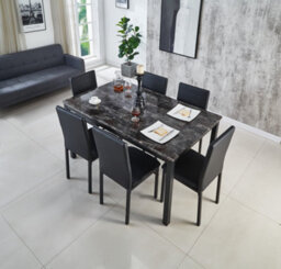 Modernique Emillia Mdf Marble Effect Dining Table With 6 Faux Leather Chairs In Grey - thumbnail 2