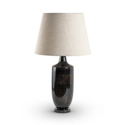 Black Brown Wash Bedside Table Lamp With Enamel Wooden Base & Fabric Shade - 73Cm High For Living Room, Bedroom, Office Decor