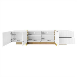 Abrihome 190Cm Modern Tv Unit With 3 Doors & 2 Drawers, White With Gold And Wood Grain Storage Cabinet For Living Rooms - thumbnail 2