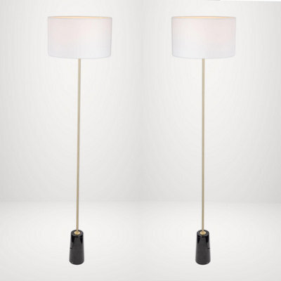 First Choice Lighting Set Of 2 Phoenix Black Marble Satin Brass White Floor Lamps - image 1
