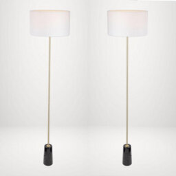 First Choice Lighting Set Of 2 Phoenix Black Marble Satin Brass White Floor Lamps