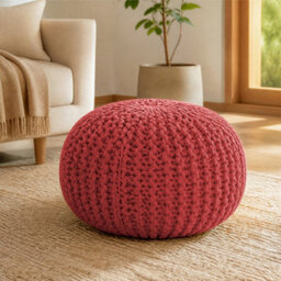 Bravich Dusty Pink Chunky Knitted Pouffe Footstool - 50Cm Round - thumbnail 1