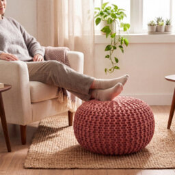 Bravich Dusty Pink Chunky Knitted Pouffe Footstool - 50Cm Round - thumbnail 5