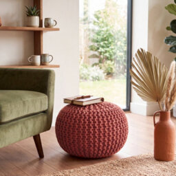 Bravich Dusty Pink Chunky Knitted Pouffe Footstool - 50Cm Round - thumbnail 3
