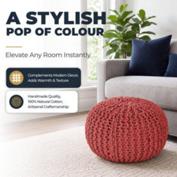 Bravich Dusty Pink Chunky Knitted Pouffe Footstool - 50Cm Round - thumbnail 6