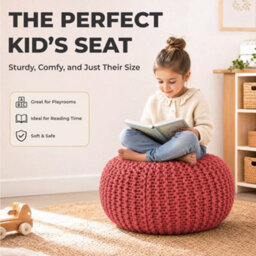 Bravich Dusty Pink Chunky Knitted Pouffe Footstool - 50Cm Round - thumbnail 9