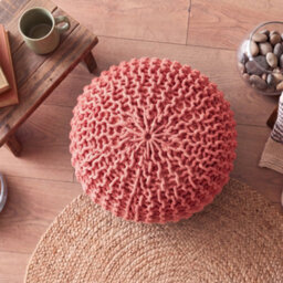 Bravich Dusty Pink Chunky Knitted Pouffe Footstool - 50Cm Round - thumbnail 4