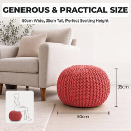 Bravich Dusty Pink Chunky Knitted Pouffe Footstool - 50Cm Round - thumbnail 7
