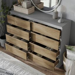 Urbn-Living Urbnliving 120Cm Wide Grey Wooden Chest Of Oak 8 Drawers Bedroom Furniture Storage Bedside Modern Cabinet - thumbnail 2
