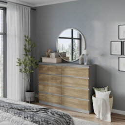 Urbn-Living Urbnliving 120Cm Wide Grey Wooden Chest Of Oak 8 Drawers Bedroom Furniture Storage Bedside Modern Cabinet - thumbnail 4