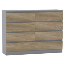 Urbn-Living Urbnliving 120Cm Wide Grey Wooden Chest Of Oak 8 Drawers Bedroom Furniture Storage Bedside Modern Cabinet - thumbnail 5