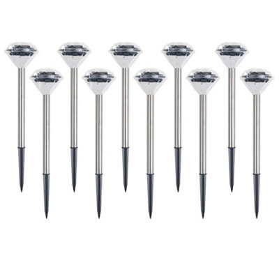 10 X Stainless Steel Solar Diamond Stake Lights Garden Lanterns - image 1