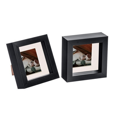 "Nicola Spring 4 X 4"" Photo Frames - Black/ivory Mount - 3D Picture Frame Box Portrait Display Case (12.5 X 12.5Cm) Set Of 2" - image 1