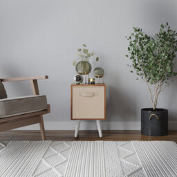 Urbn-Living Urbnliving 51Cm Height Teak Wooden Cube Storage Bookcase Beige Inserts Scandinavian White Legs - thumbnail 2