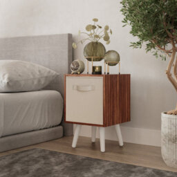 Urbn-Living Urbnliving 51Cm Height Teak Wooden Cube Storage Bookcase Beige Inserts Scandinavian White Legs - thumbnail 1