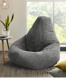 Beautiful Beanbags Adult Highback Beanbag Jumbo Cord Bean Bags Ready Filled - Grey