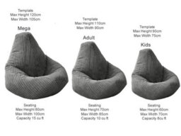 Beautiful Beanbags Adult Highback Beanbag Jumbo Cord Bean Bags Ready Filled - Grey - thumbnail 3