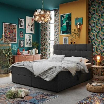 Upholstered Bedroom Storage Bed With Mdf And Laminated Board Frame Bonell Spring Base And Topper Mattress Set 160X200 Dark Grey - image 1