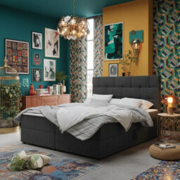 Upholstered Bedroom Storage Bed With Mdf And Laminated Board Frame Bonell Spring Base And Topper Mattress Set 160X200 Dark Grey - thumbnail 1