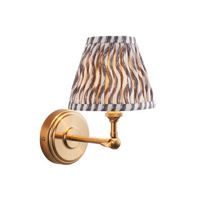 Luminosa Lighting Luminosa Step Wing Brushed Aged Brass Plate Wall Light With Pearl Grey Fabric Ripple Shade 16Cm B22 - image 1