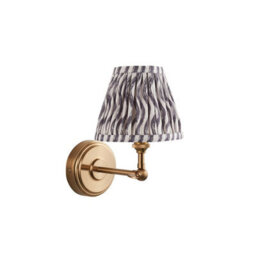 Luminosa Lighting Luminosa Step Wing Brushed Aged Brass Plate Wall Light With Pearl Grey Fabric Ripple Shade 16Cm B22 - thumbnail 7