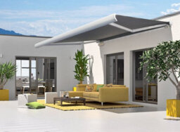 INTROLL Int500 - Full Cassette Retractable Garden Patio Canopy Manual White Frame - Anthracite Grey Fabric - 5M X 3.5M