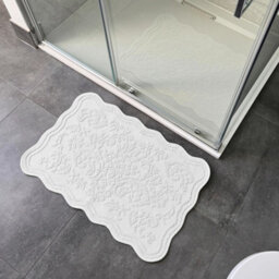Allure Bath Fashions Gracie Floral Jacquard Scalloped Bath Mat - White - thumbnail 4