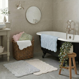 Allure Bath Fashions Gracie Floral Jacquard Scalloped Bath Mat - White - thumbnail 5