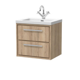 Hudson Reed Lille Wall Hung Two Drawer Contemporary Vanity Unit With 1 Tap Hole Basin In Bleached Oak, 613 X 462mm - thumbnail 1
