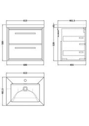 Hudson Reed Lille Wall Hung Two Drawer Contemporary Vanity Unit With 1 Tap Hole Basin In Bleached Oak, 613 X 462mm - thumbnail 4