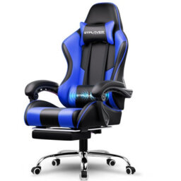 Gtplayer Gaming Chair, Massage Computer Chairs With Footrest, Height Adjustable Ergonomic 360 Degree Swivel Pc Chair, Blue - thumbnail 1