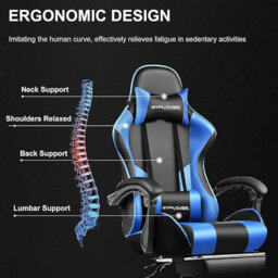 Gtplayer Gaming Chair, Massage Computer Chairs With Footrest, Height Adjustable Ergonomic 360 Degree Swivel Pc Chair, Blue - thumbnail 3
