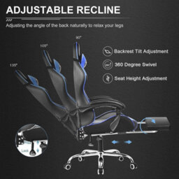 Gtplayer Gaming Chair, Massage Computer Chairs With Footrest, Height Adjustable Ergonomic 360 Degree Swivel Pc Chair, Blue - thumbnail 7