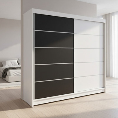 Talin 3 Sliding Wardrobe One Door Mirrored Body White Front Black With Rgb Led Lights - image 1